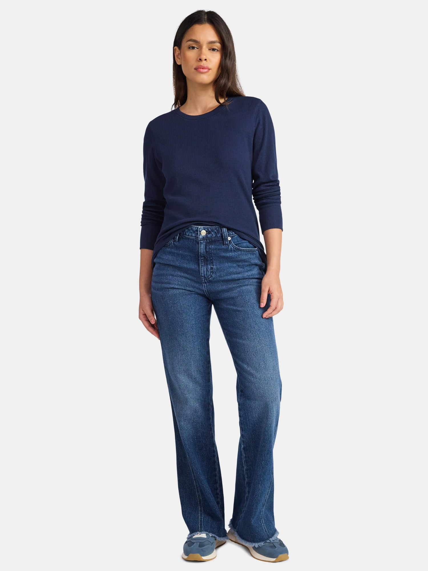 Time and Tru Women's High Rise Flare Jeans With Side Seam Details, 32" Inseam, Sizes 0-20