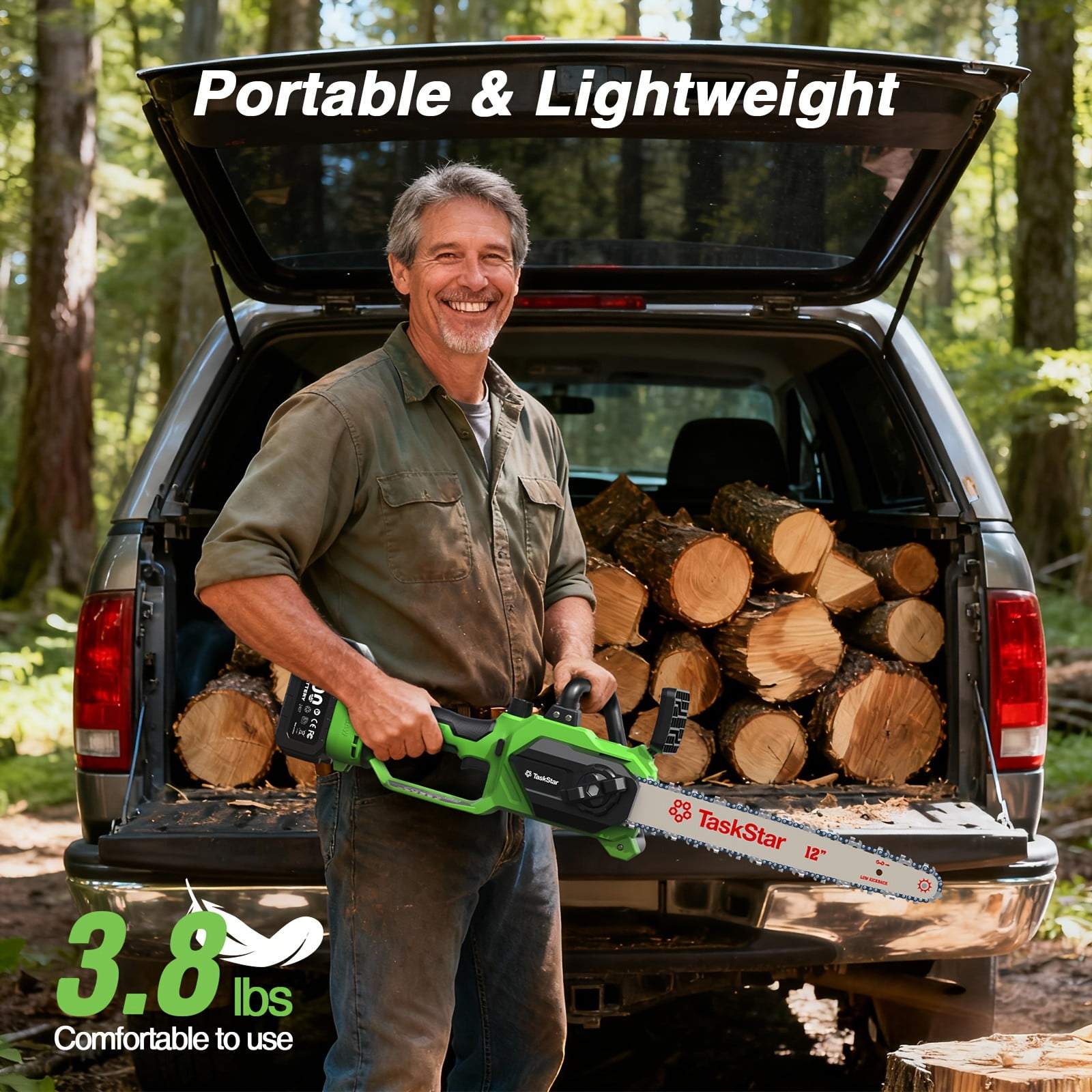 Taskstar 12" Cordless Electric Chainsaw 2*4000mAh Battery & Charger, Handheld  Branch Tree Trimming Pruning Saw
