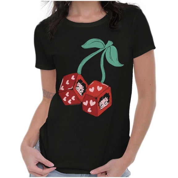 Cute Betty Boop Heart Cherry Dice Womens Slim Fit Graphic Tee Brisco Brands S