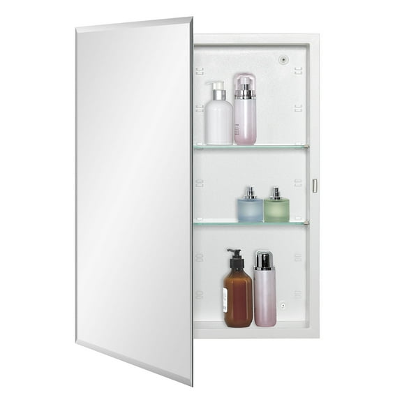Bathroom Medicine Cabinet with Beveled Edge Mirrored Door 20 x 26 inch, Recessed or Surface Mount, with Adjustable Glass shelves