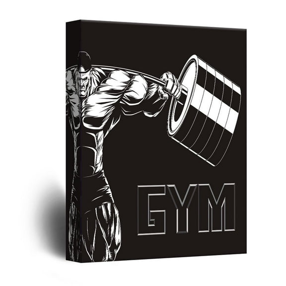 wall26 - Canvas Wall Art - Black White Fitness Body Builder Gym Icon - Giclee Print Gallery Wrap Modern Home Art Ready to Hang - 32x48 inches