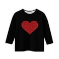thumbnail image 5 of Girls Glitter Heart Cold Shoulder Top - Soft Stretchy 3/4 Sleeve Black Casual Shirt for Kids 4-12,Size 3-4T, 5 of 5