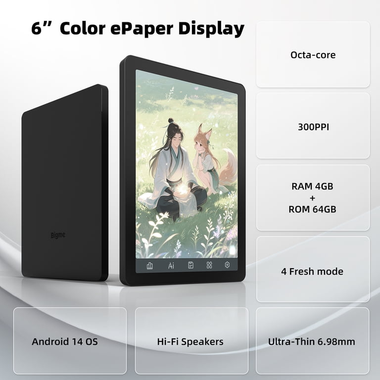 Bigme B6 ブラック 6インチ Android 14 Bigme B6 Color eReader with Android 14OS 4+64GB ebook reader