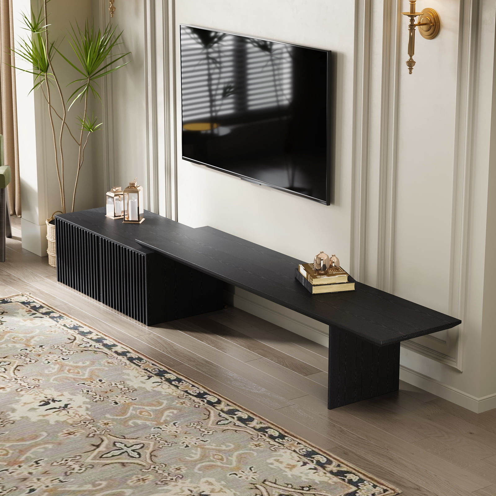 ​​Extendable TV Stand with Storage for TVs Up to 100" - Adjustable Width (63.4"-94.5") Black Media Console - Modern Entertainment Center for Living Room/Bedroom​