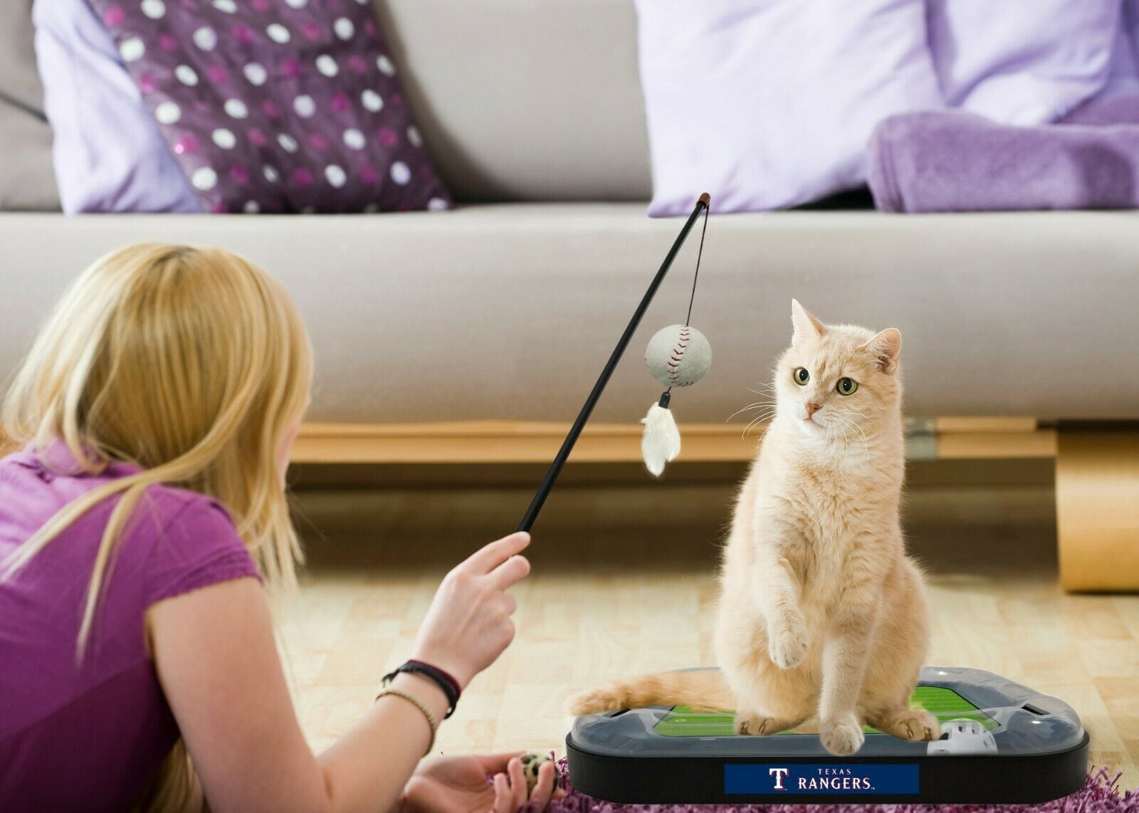 MLB Texas Rangers CAT Scratcher Mat Toy with Catnip Plush & Feather Cat Toy 5-in-1 Kitty Toy