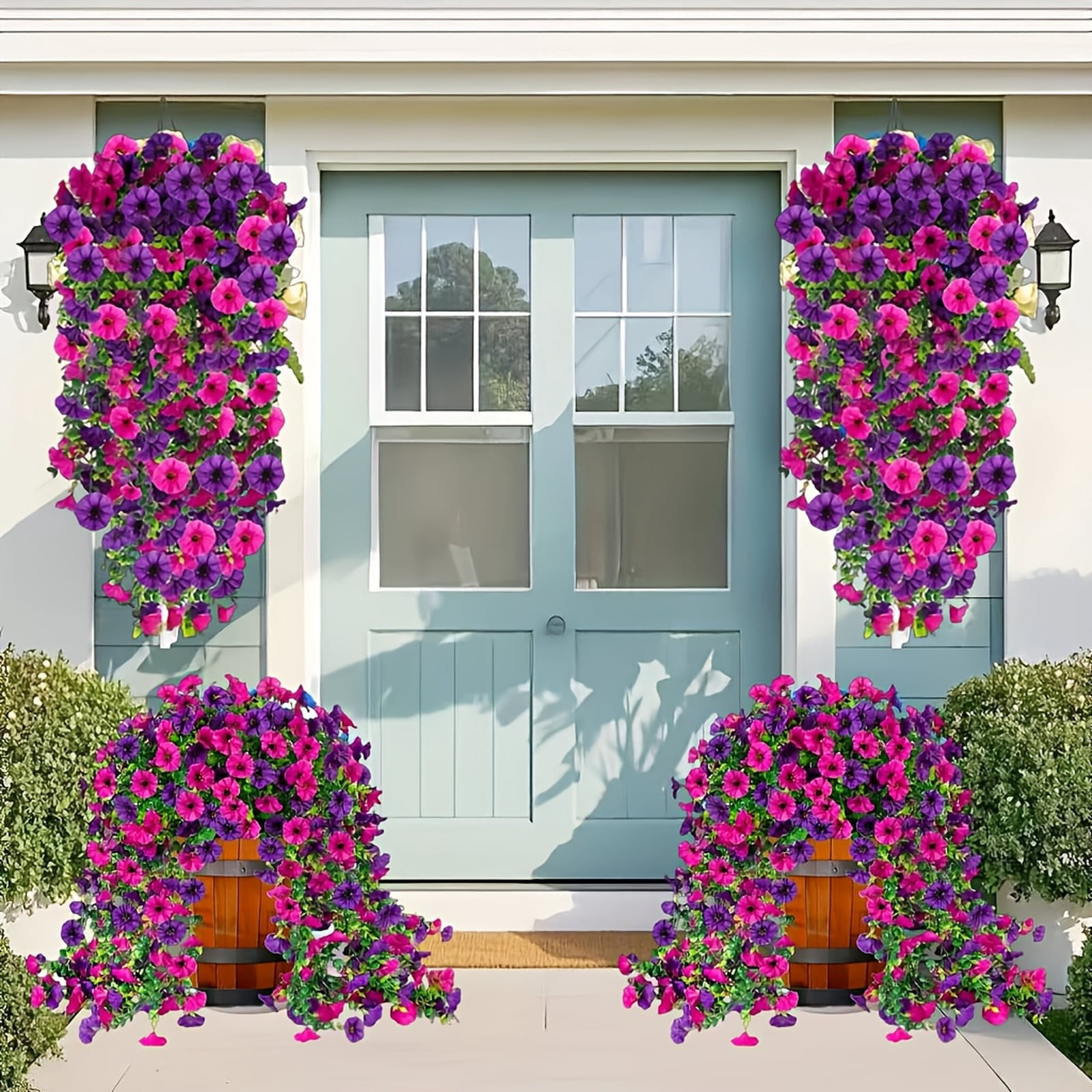 30in Artificial Hanging Petunias for Wedding Party, Reusable Faux Hanging Flowers, Fake Trailing Plants for Event Backdrop Garden Party Decor