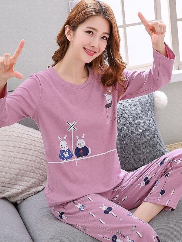 Cartoon Mouse Girl Women Sleepwear Pajama Set Nightwear SleepShirt & Pants M-XL 