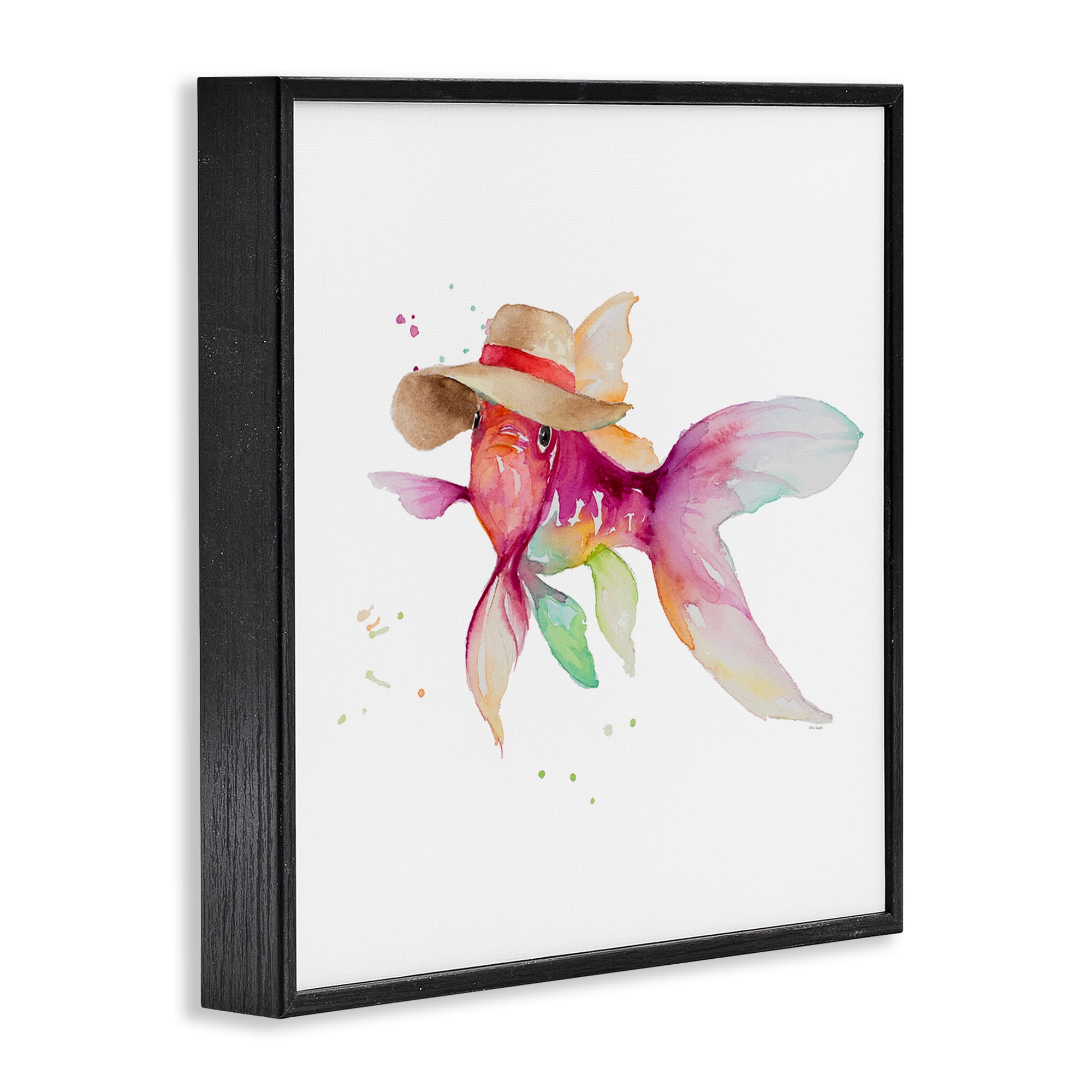 Stupell Industries Beach Fish Watercolor Novelty Painting Black Framed Art Print Wall Art, 12 x 12