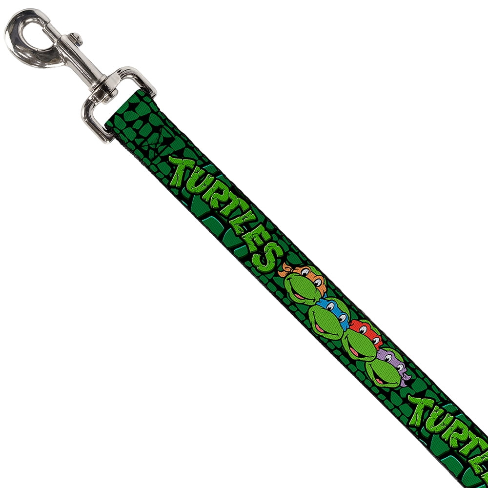 Nickelodeon Pet Leash, Dog Leash, TMNT Ninja Turtles Group Faces Turtle Shell Black Green, 4 Feet Long 1.0 Inch Wide