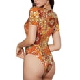 thumbnail image 3 of Gaeub Hippie Flower Women'S Short Sleeve One Piece Swimsuit Sexy High-Waisted Bodysuit For Swimming, Beach, Sports - Small, 3 of 9