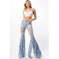 thumbnail image 2 of Purple Candy Womens Juniors High Rise Heavy Distressed Fringe Flares (Medium, Light Denim), 2 of 4