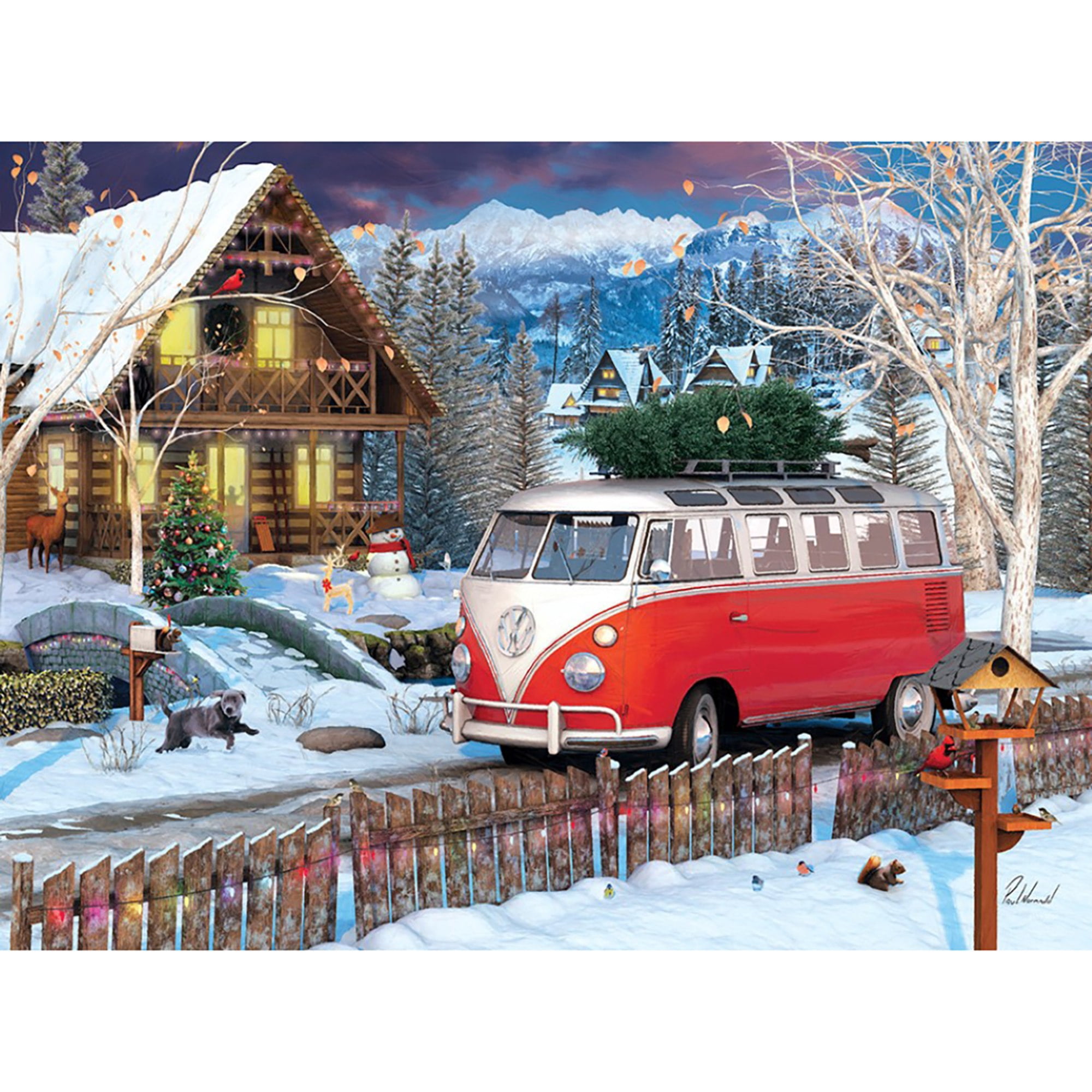 Eurographics: Puzzle Tin: VW Christmas Bus - 550 Piece Jigsaw - Collectible Decorative Van Shaped Tin - 13" x 19" Assembled, Nostalgic Holiday Gift