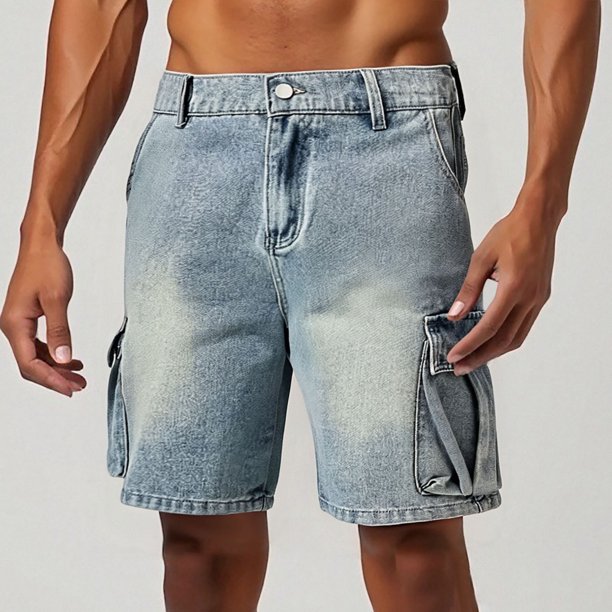 WILLBEST Pantalones Vaqueros Cortos Informales de Verano para Hombre, Nuevos, Lavados, con Bolsillos Grandes, Holgados, de Cinco Puntos, para Trabajo En La Calle.