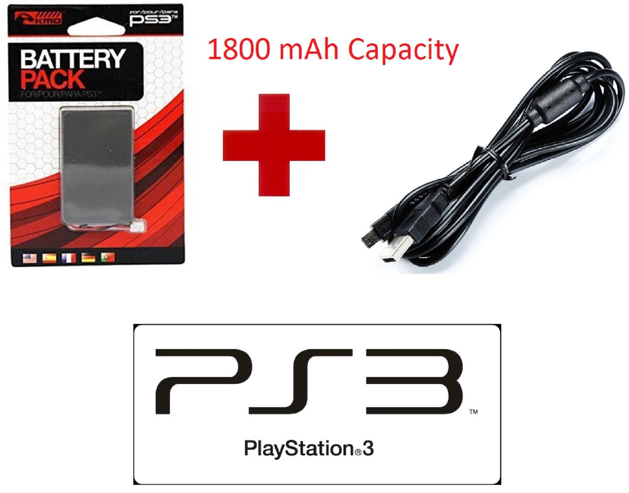 Battery Pack for Sony PS3 controller 3.7v 1800mAh Plus 10Ft Long
