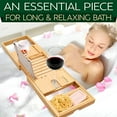 thumbnail image 2 of SereneLife Luxury Bamboo Bathtub Caddy Tray - Adjustable Natural Wood Bath Tub Organizer with Wine Holder, Cup Placement, Soap Dish, Book Space & Phone Slot for Spa, Bathroom & Shower SLBCAD20, 2 of 7
