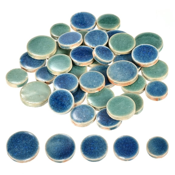 Uxcell 200g Ceramic Mosaic Tiles for Crafts Bulk, Round Ice Crack Blue Green Ceramic Tiles for Mosaic Kits