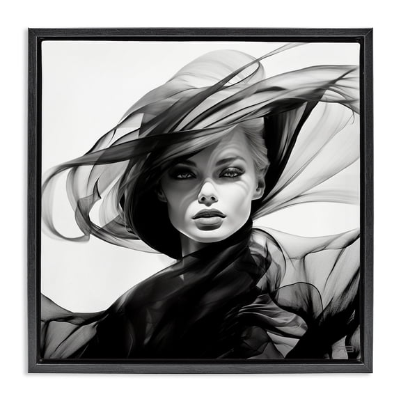 Stupell Industries Contemporary Modern Fashion Portrait Black Floating Frame Canvas Art, 18 x 18, by RB