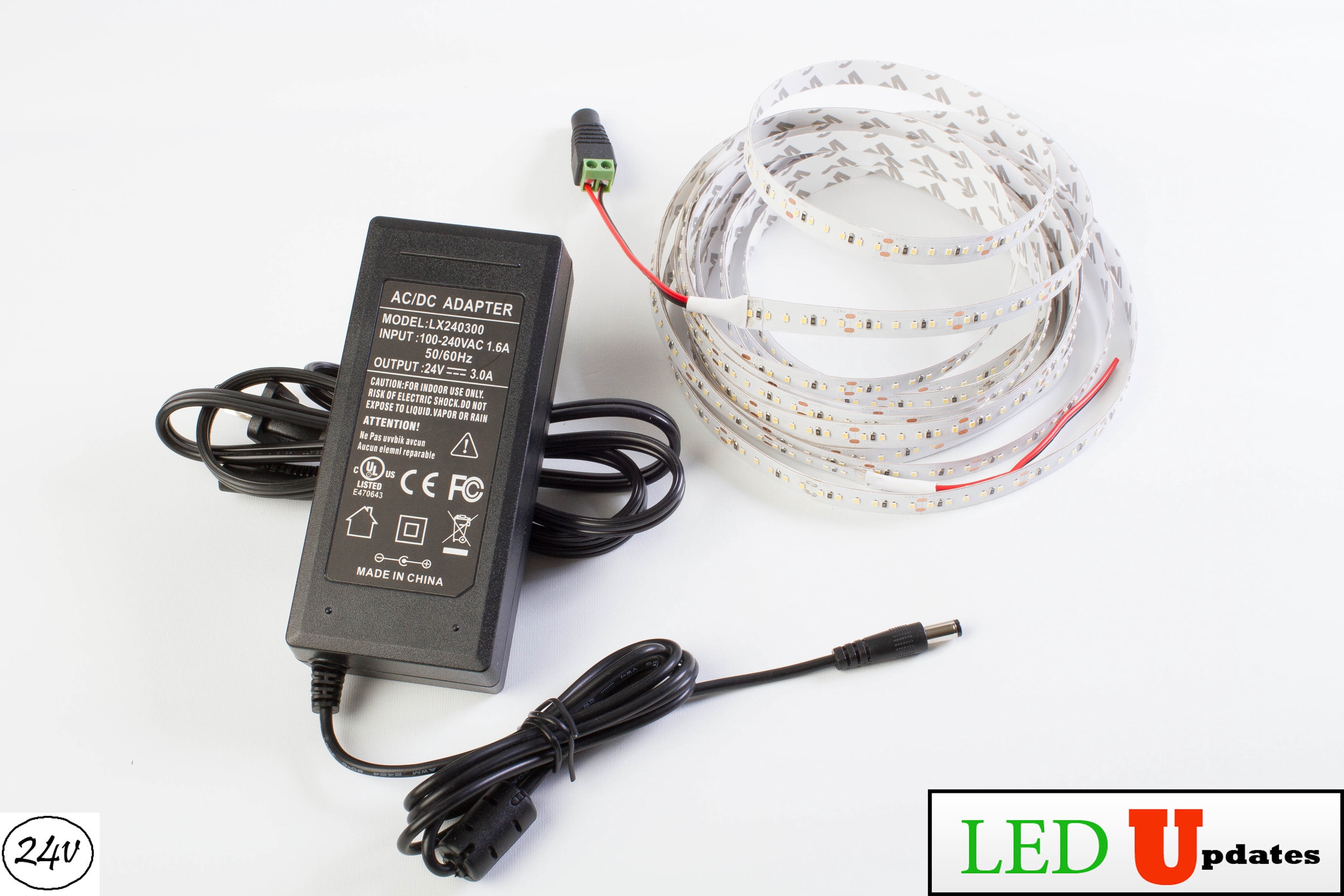 LEDUPDATES 2216 LED STRIP Light CRI 90 HIGH Brightness Warm white 3000K with 24v UL Listed Power Supply