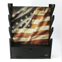 Rush Creek Creations Indoor 4 Rifle/Shotgun Wall Storage Americana Display Rack - Storage Compartment For Accessories - Black Finish