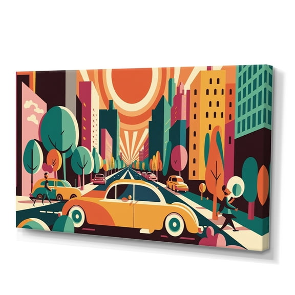 Designart Colorful Cityscape Cars I Canvas Wall Art