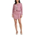 thumbnail image 1 of INSPIRAR CHIC Conjunto de falda de 2 piezas, blazer de tweed a cuadros, chaqueta de manga larga con botón hacia abajo, conjuntos de falda mini M Rosa, 1 of 7