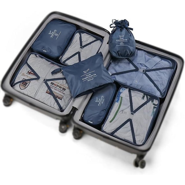 Weavehouse Cubos de equipaje de Viaje Juego de 8 Pzas, Organizadores de Equipaje con Bolsa para Zapatos y Bolsa de Artículos de Tocador