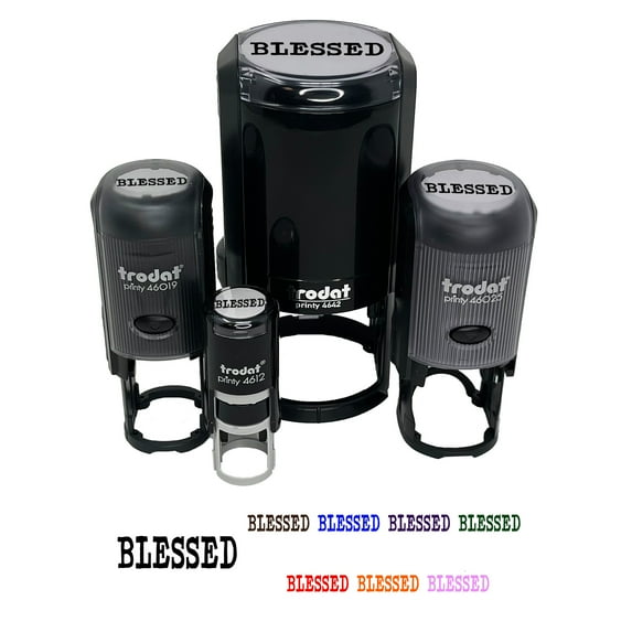 Blessed Text Self-Inking Rubber Stamp Ink Stamper - Lime Green Ink - Small 3/4 Inch