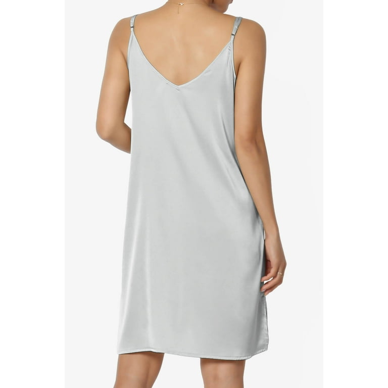 TheMogan Women's Sleeveless Adjustable Spaghetti Strap Silky Stretch Satin Knee Midi Slip Dress