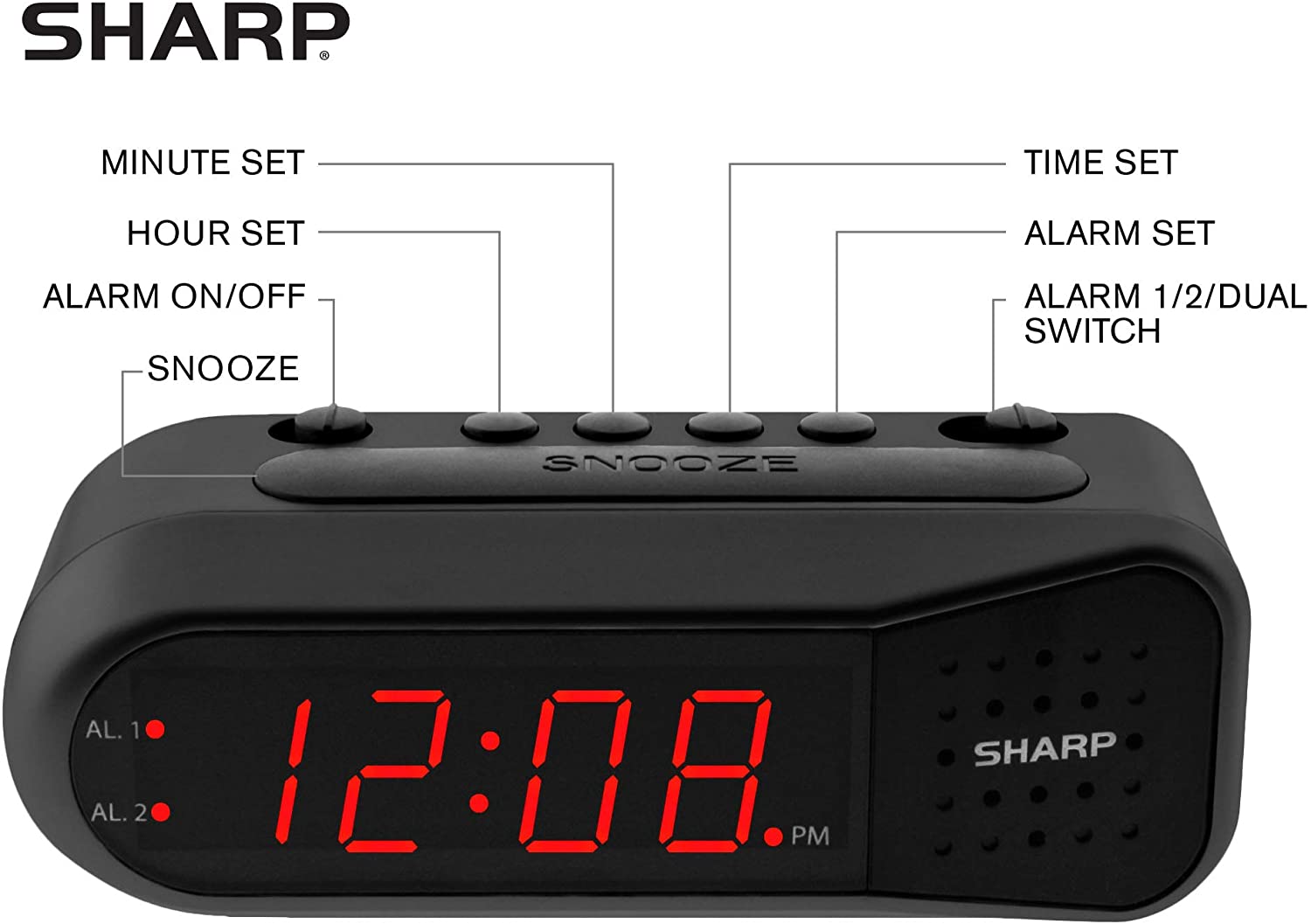 Easy-Set Digital Alarm Clock for Bedroom – Large Red LED Display, Ascending Loud Heavy Sleepers, Dual Weekday/Weekend, Simple Operation, Snooze & Dimmer Control, Battery Backup
