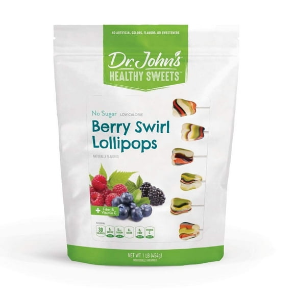 Dr. John's Xylitol Vegan Sugar-Free Berry Swirl Lollipops Gluten-Free 60 Count