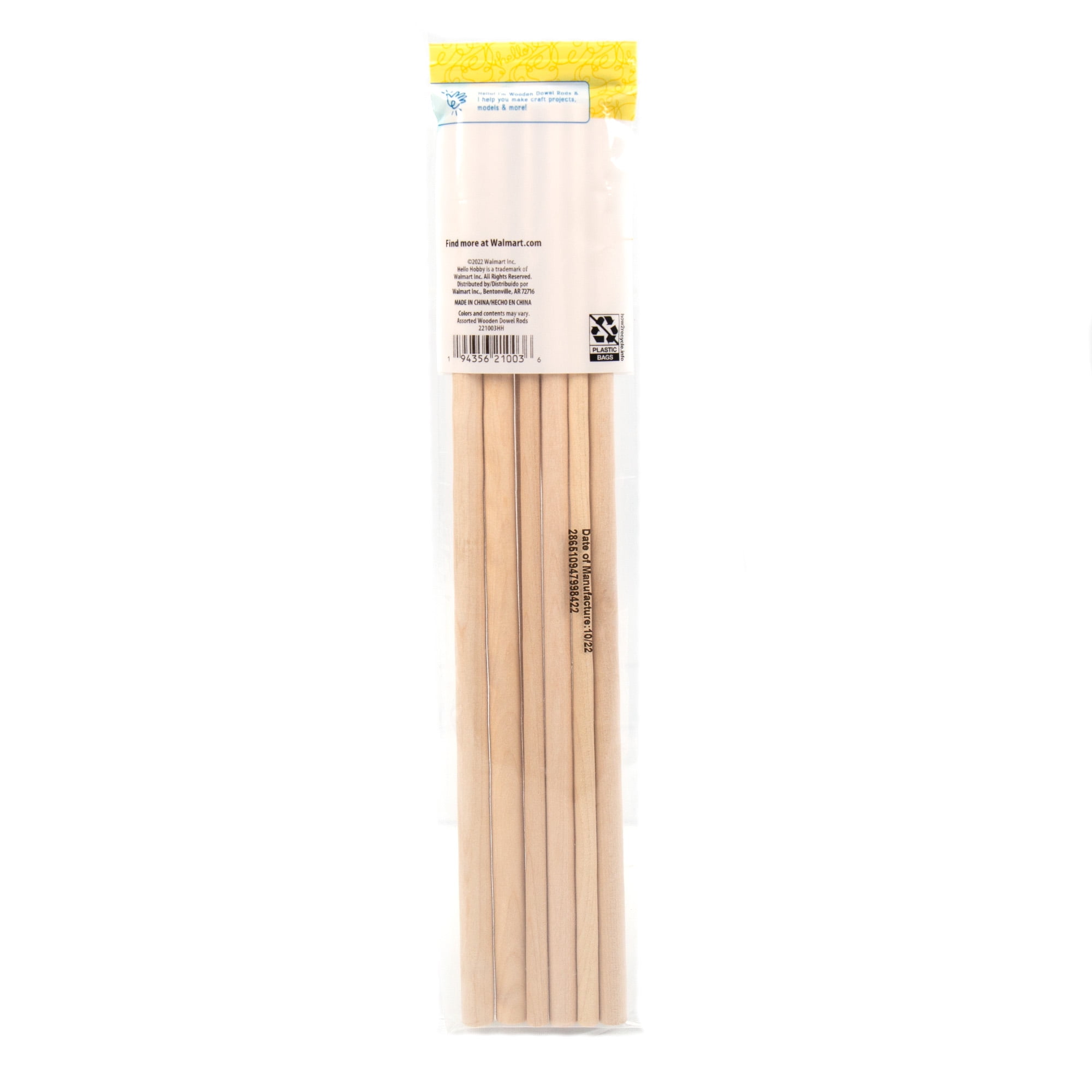 (5 pack) Hello Hobby Wood Dowels with Resealable Bag, 8-Pack