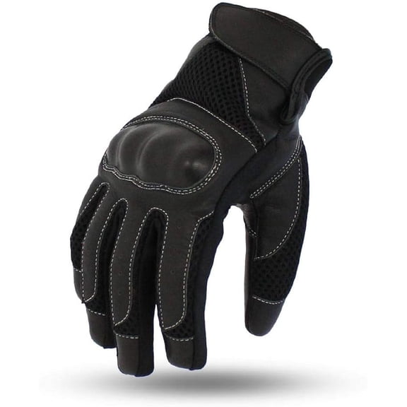 First Mfg Co - Axis - Men's Motorcycle Biker Riding Black Leather Gloves - 2X Large - Hard Knuckles