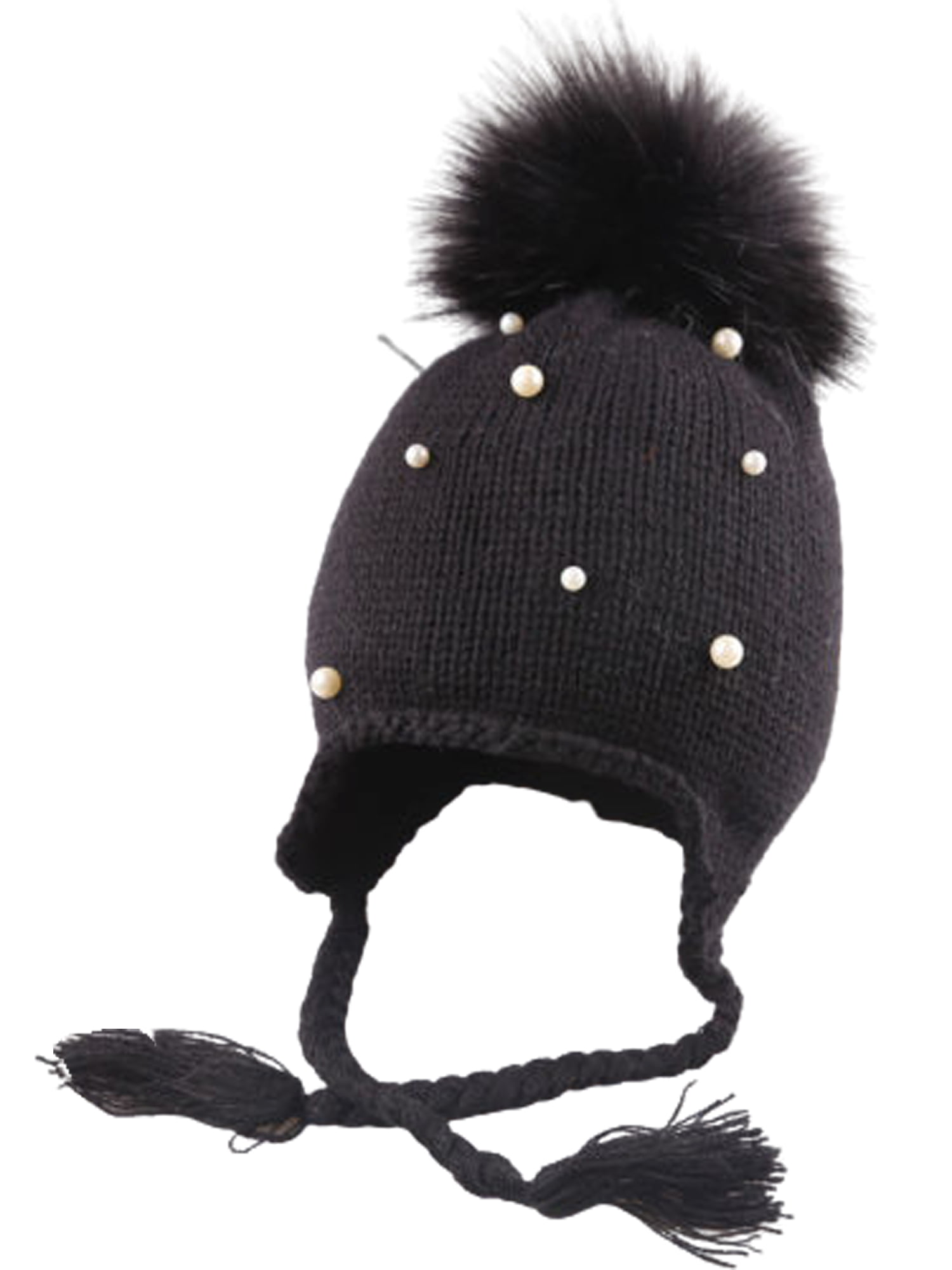 Kid Baby Boys Girls  Hat Cap Winter Warm Double Fur Pom Bobble Knit 