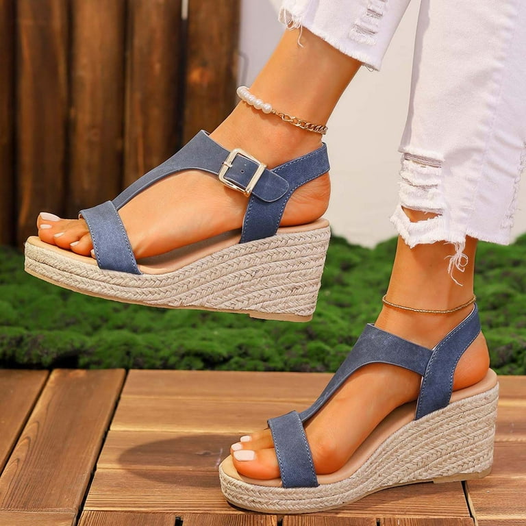 Viluyesy Women's Wedge Sandals, Adjustable Buckle Wide Width Peep