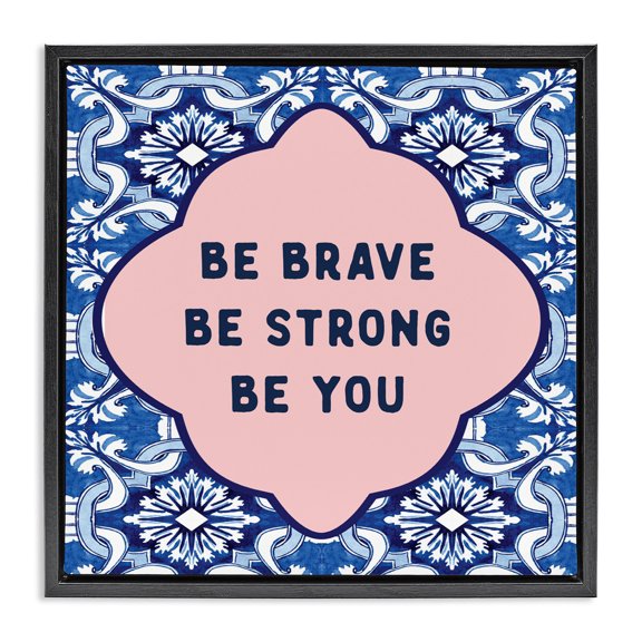 Stupell Industries Bohemian Be You on Boho Pattern Black Floating Frame Canvas Art, 18 x 18, by Lettered and Lined