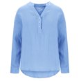 thumbnail image 6 of Scyoekwg Tops for Women Trendy Fall Y2k Clothes Dressy Casual V-Neck Button Tops Loose Trendy Solid Color Graphic Tops Long Sleeve Pullover Tops(Light Blue,S), 6 of 6