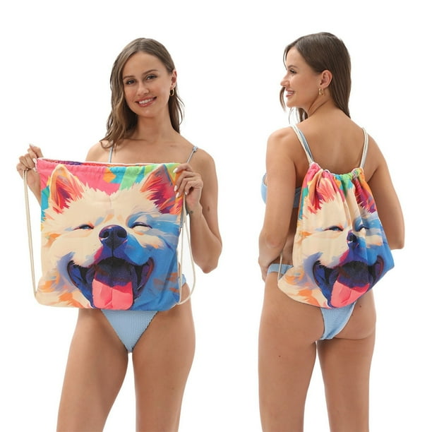 Toalla de playa 2 en 1 Toalla extragrande Toalla de fibra fina Se transforma en una mochila de almacenamiento Toallas de baño de fibra