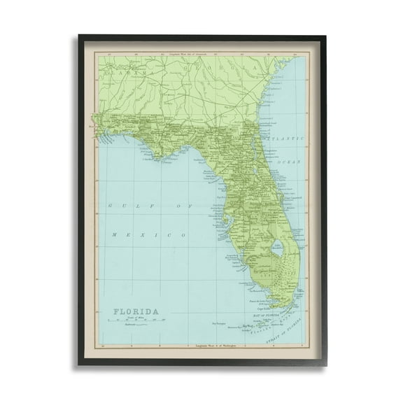 Stupell Industries Map Of Florida Classical State Border Black Framed, 24 x 30, Design by Daphne Polselli