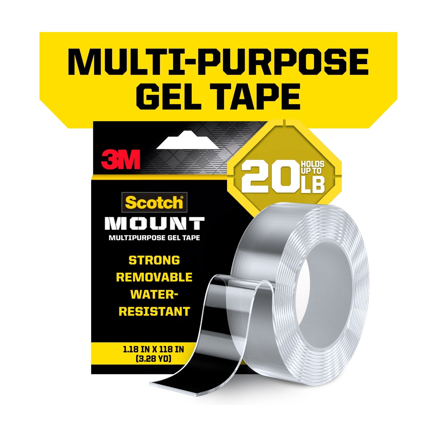 (12 pack) Scotch-Mount Multipurpose Gel Tape, Clear, 1.18 in x 118 in, Holds 20 lbs, 1 Pack