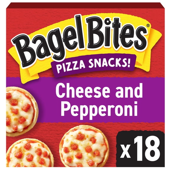 Bagel Bites Mini Pizza Bagel Frozen Snacks, 1 Box, for After-School and Late Night Snacking, Cheese and Pepperoni, No High-Fructose Corn Syrup and No Artificial Flavors, 18 Count