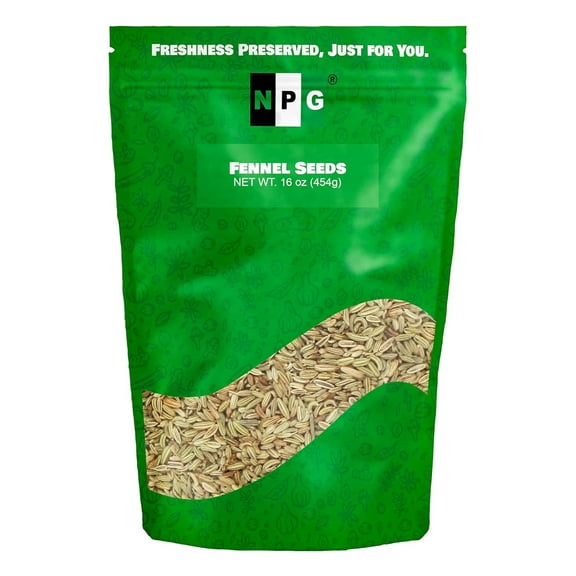 NPG Fennel Seeds 16 Oz, Whole Finocchio Seed, Mild Sweet Flavor, Perfect for Home Tea, Cooking, Smoothies, Beverages, Aromatic Spice for Italian, Mediterranean, Indian Cuisines, Gluten-Free, Non-GMO,