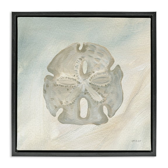Stupell Industries Sand Dollar over Beige Coastal Painting Black Floater Framed Canvas Art Print Wall Art, 18 x 18