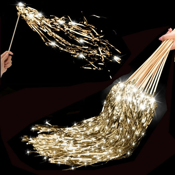 20 Pcs Wedding Lighted Fairy Wands,Bexikou Glitter Foil Tinsel Streamers,Metallic Foil Tinsel Ribbon Sticks for Glitter Bridal Wedding Holiday Celebration Favor (Champagne)