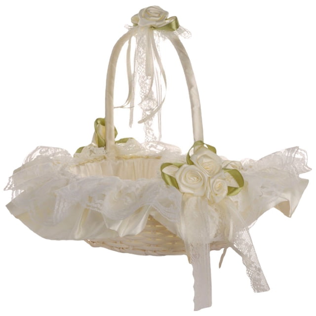 Cesta de mano para niña de las flores, decorada con encaje, para dama de honor, para novia y boda