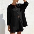 thumbnail image 5 of Gamivast Two Piece Outfits Womens Linen Long Sleeve Button Down Tunic Linen Tops and Elastic Waist Casual Linen Shorts Lightweight Breathable Skin Friendly Summer Beach Tropical Holiday Lounge Outfit, 5 of 8