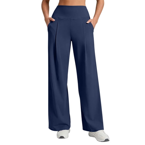 Hueook Work Pants Business Casual Outfits Dress Trousers with Pockets for Women Front Pleated High Waisted Yoga Casual with Pocket Navy XL