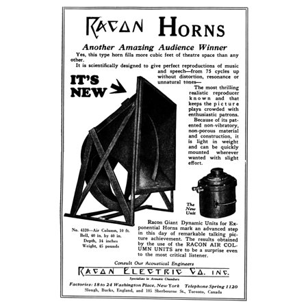 Racon Horn C1929 Nadvertisement For Early Movie Theater Speakers For Sound Reproduction Made By The Racon Electric Co C1 Walmart Com Walmart Com