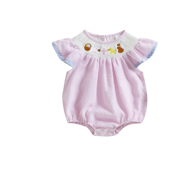 Easter Outfit for Baby Short Sleeve Bunny Embroidered Bodysuit Romper Summer Clothes 0-3 Months Girl Outfit