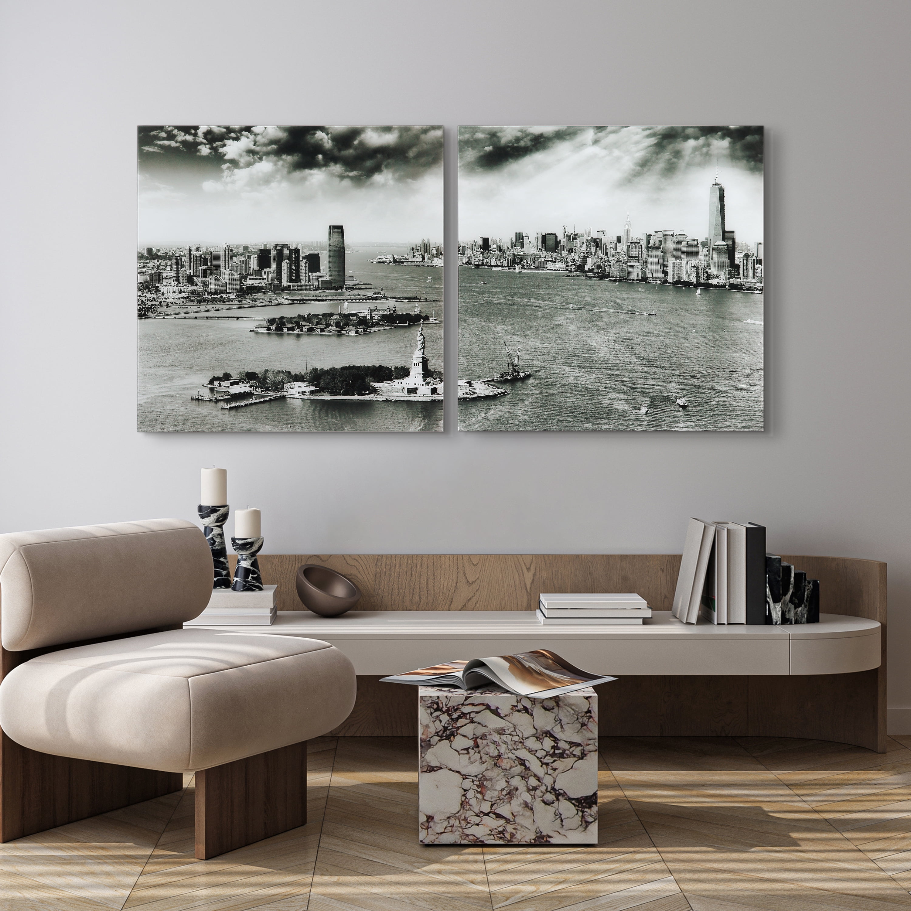 Empire Art Direct New York Skyline A & B Frameless Free Floating Tempered Glass Panel Graphic Wall Art, 36" x 36" each, Ready to Hang