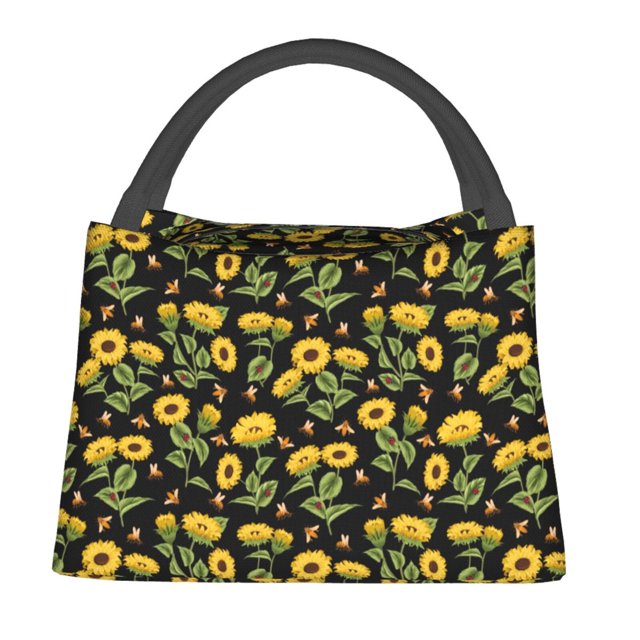 Easygdp Bees and Sunflowers Bolsa de Almuerzo Insulada Reutilizable, Bolsa de Mano y Bandolera para Oficina, Trabajo, Viajes
